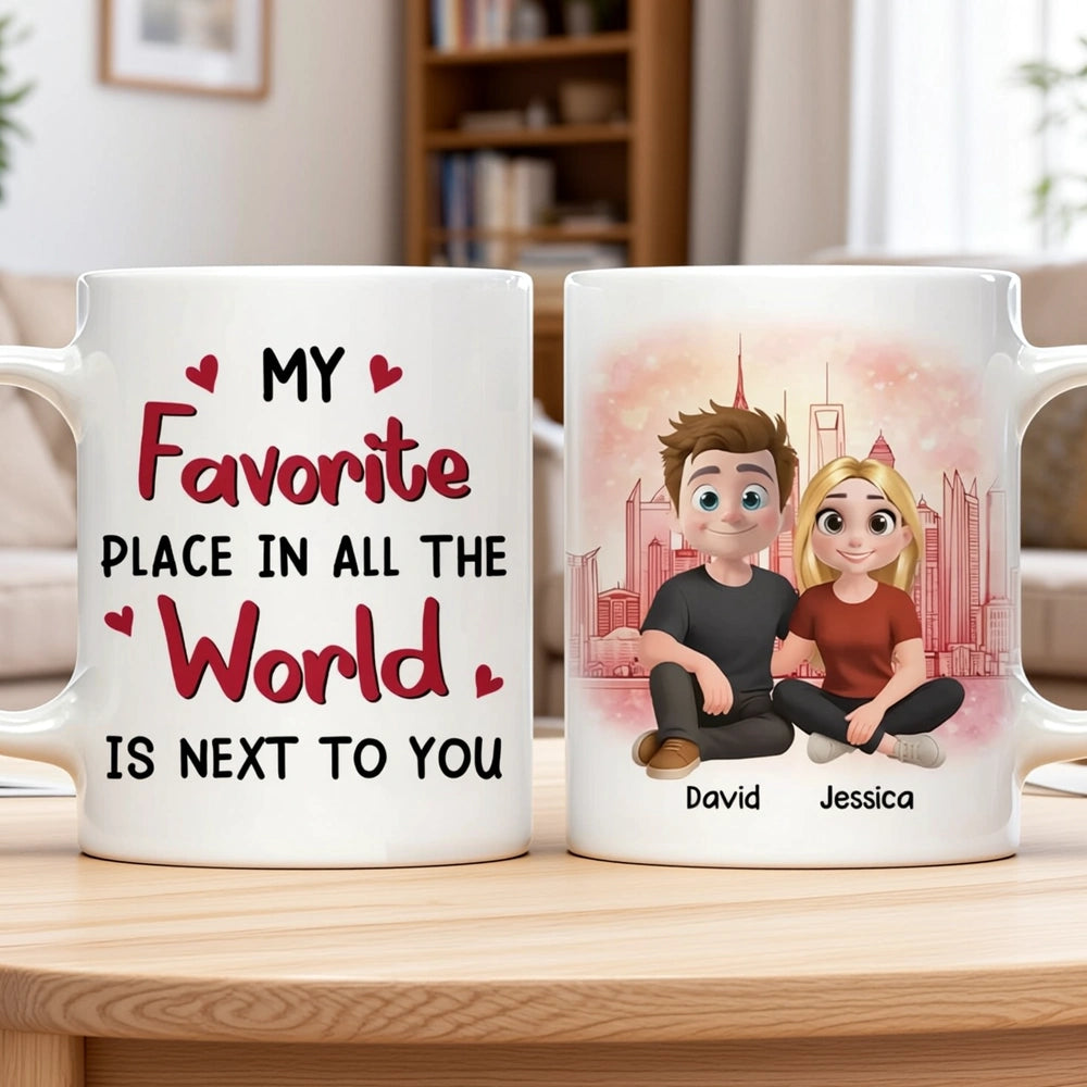 Personalized Couple Mug Set for Romantic Gift - Custom Names and Illustration Cup MagicInPrints