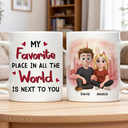Personalized Couple Mug Set for Romantic Gift - Custom Names and Illustration Cup MagicInPrints