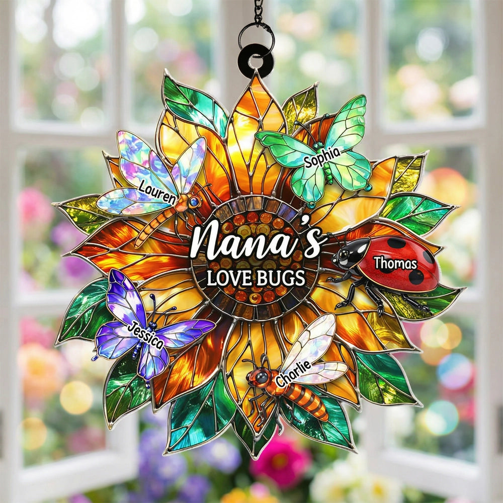 Personalized Stained Glass Suncatcher for Nana - Love Bugs Design Ornament MagicInPrints