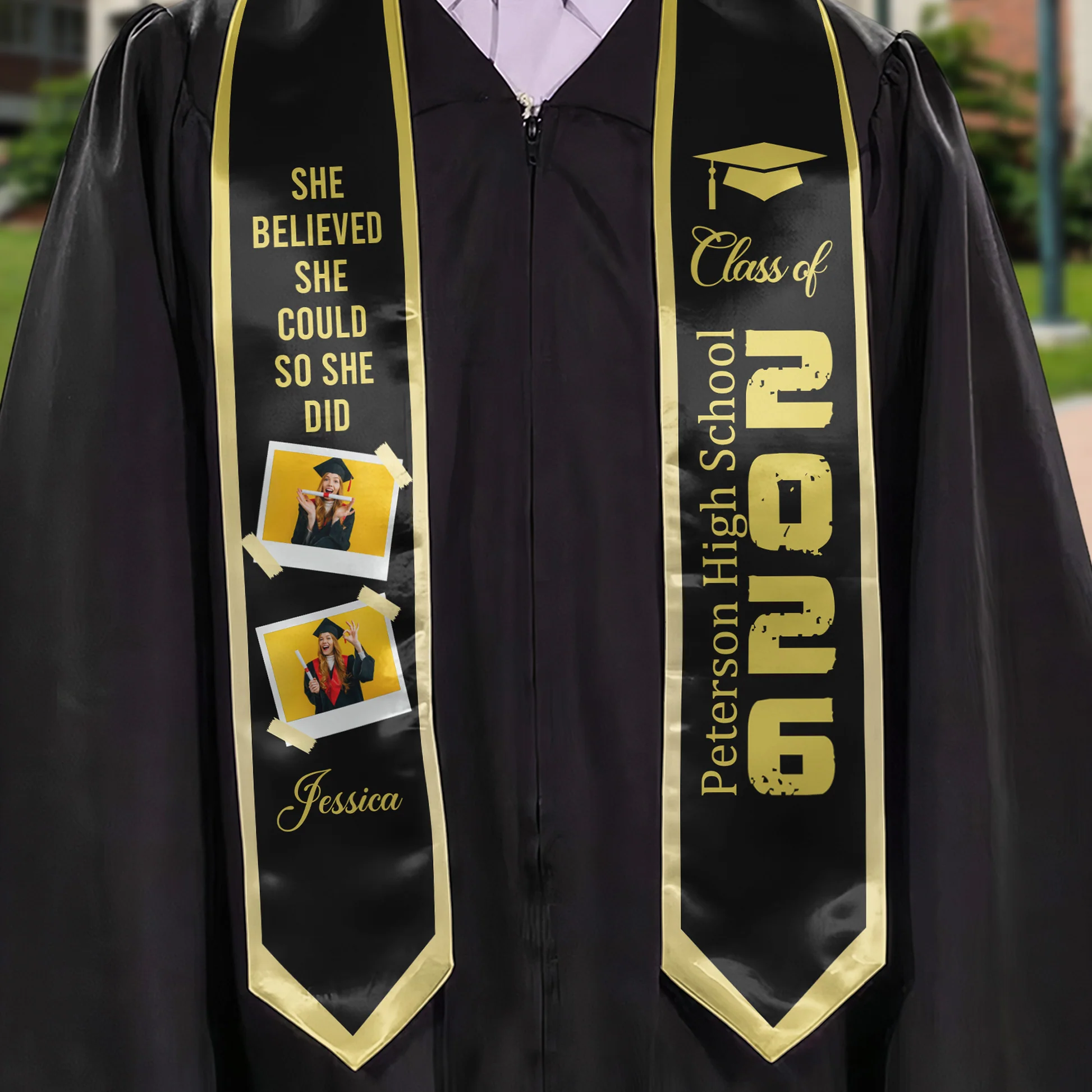 Custom Graduation Stole for Women with Inspirational Quote and Photos - High School Ceremony Cloth MagicInPrints