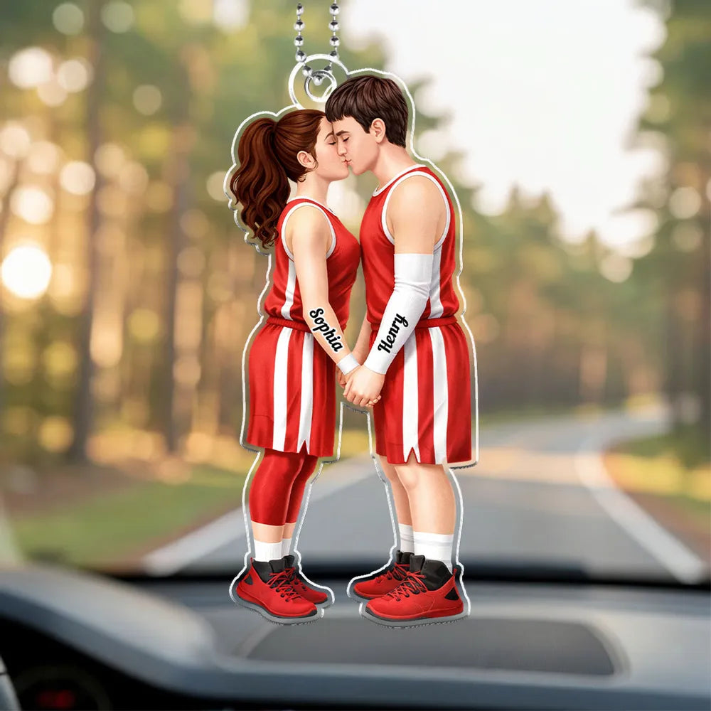 Personalized Couple Basketball Ornament for Romantic Gift - Custom Names Car Hanger MagicInPrints