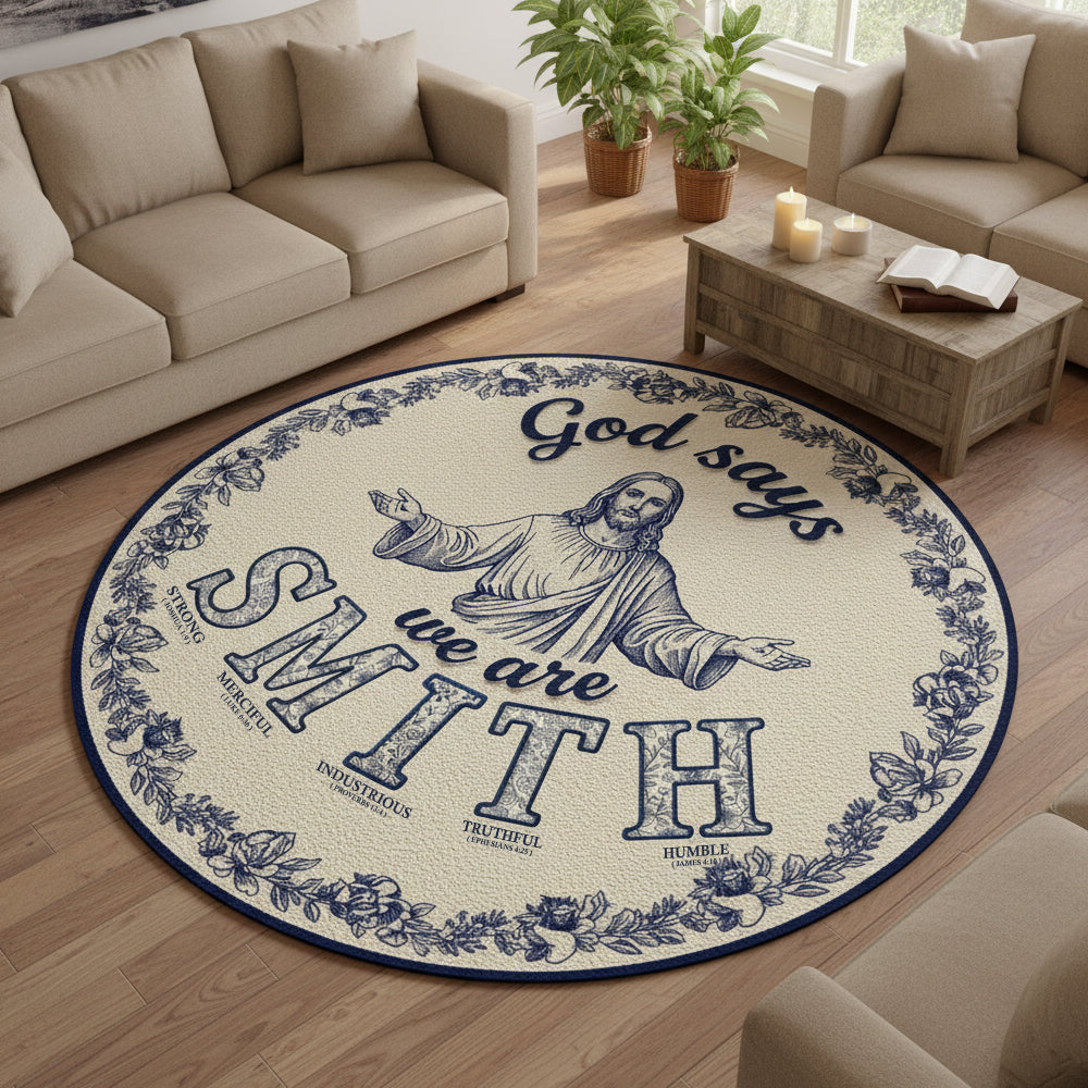 "God says we are Smith" - Personalized Christian Family Quilted Round Mat Doormat MagicInPrints