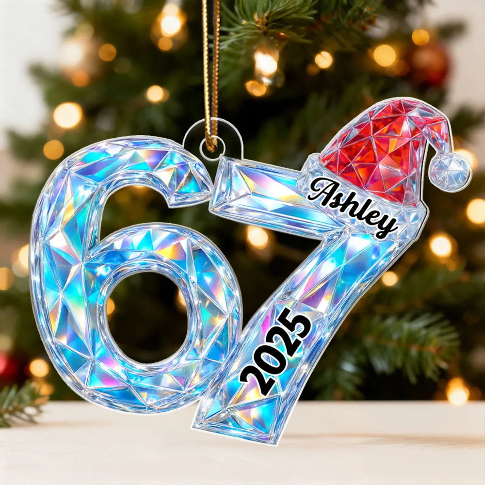 Custom Crystal Number Ornament with Santa Hat for Christmas - Personalized Holiday Decoration 2025 Ornament MagicInPrints