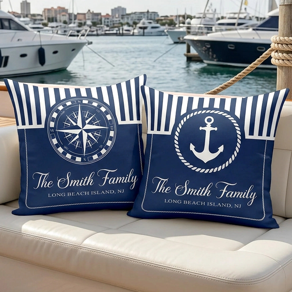 Personalized Nautical Throw Pillow Set for Families - Coastal Home Decor Pillow or Blanket MagicInPrints