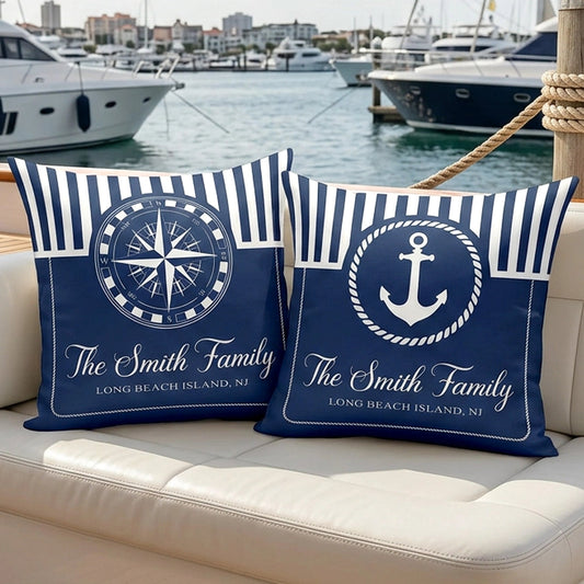 Personalized Nautical Throw Pillow Set for Families - Coastal Home Decor Pillow or Blanket MagicInPrints