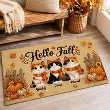 Load image into Gallery viewer, Personalized Doormat with Cats and Pumpkins | Housewarming Gift for Cat Owners
