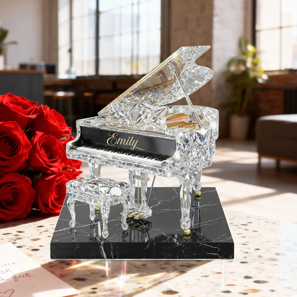 Personalized Crystal Piano Figurine with Custom Name Engraving - Elegant Home Decor Gift Plaque MagicInPrints