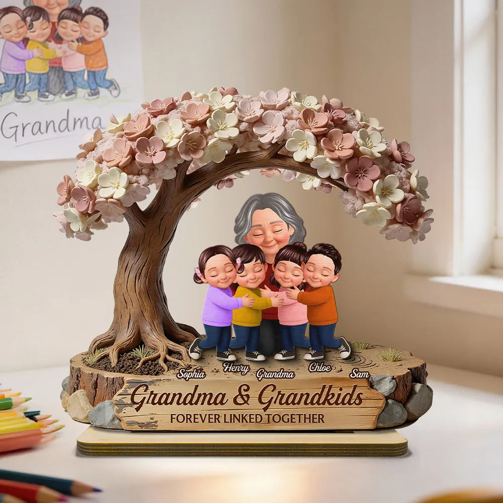 Personalized Family Tree Sculpture for Grandma with Grandkids - Sentimental Gift for Home Decor Plaque MagicInPrints