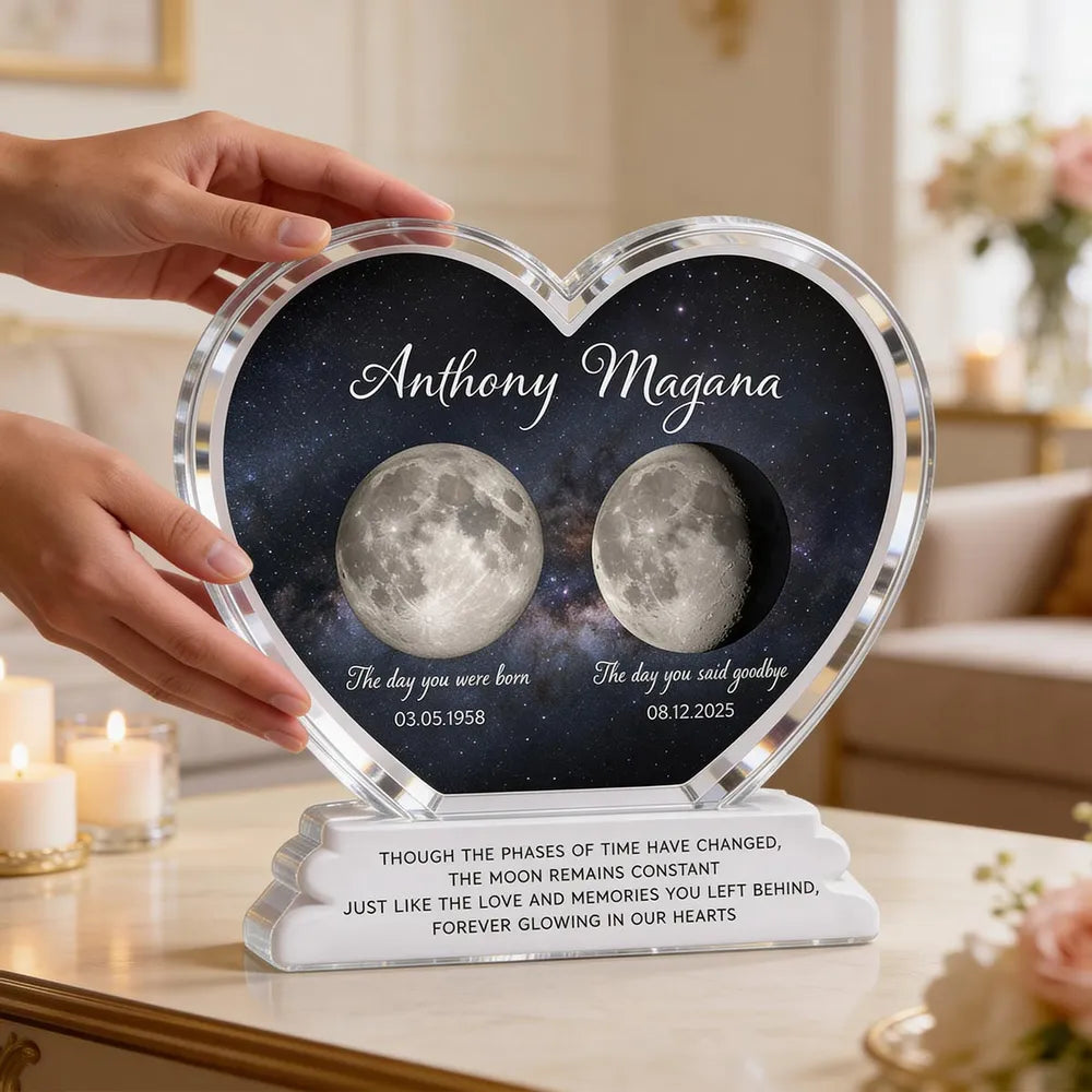 Personalized Heart-Shaped Moon Phase Memorial Plaque for Loved Ones - Sentimental Keepsake Plaque MagicInPrints