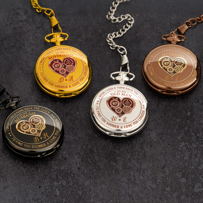 Engraved Pocket Watch for Husband with Heart Design - Sentimental Gift Watch MagicInPrints