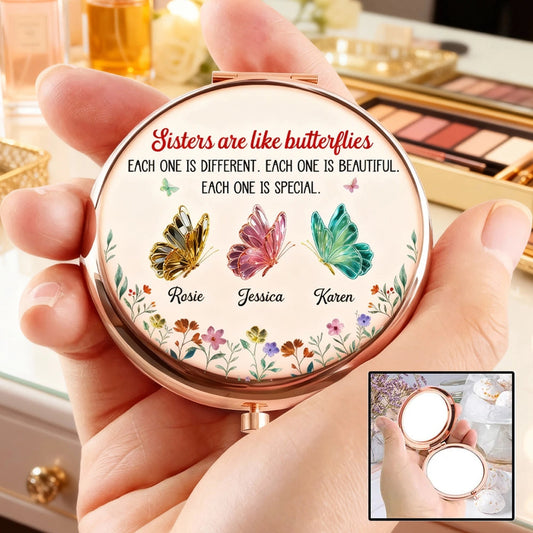 Personalized Compact Mirror for Sisters with Butterfly Design - Sentimental Gift Beauty Tools MagicInPrints