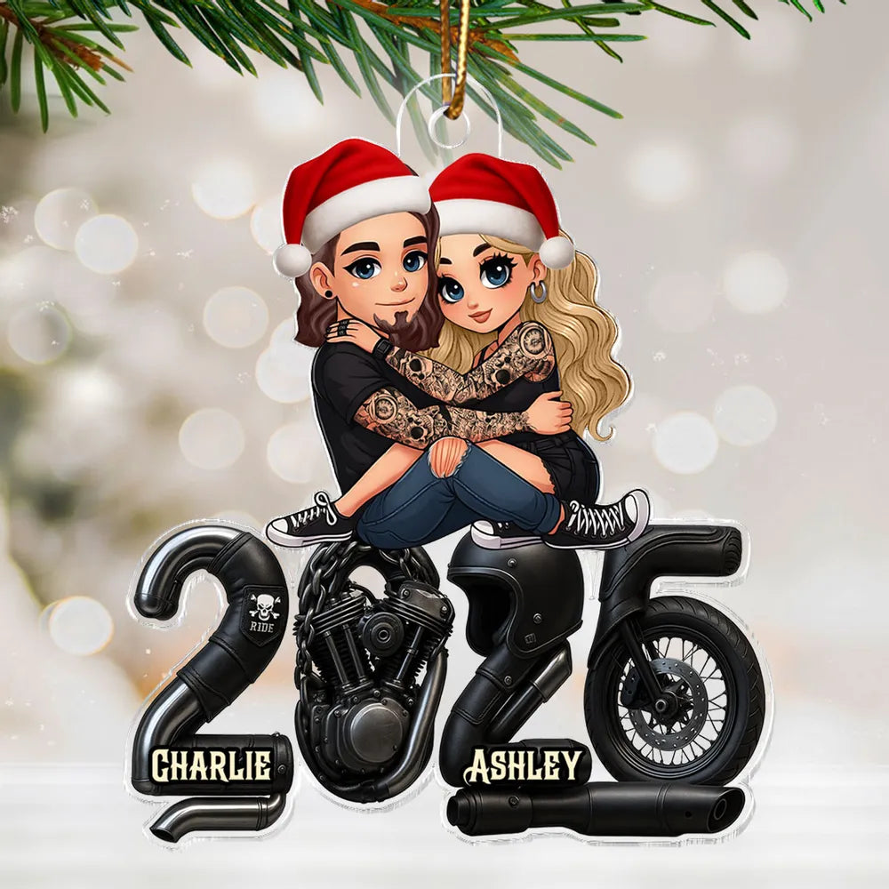 Custom Motorcycle Couple Ornament for Bikers - Personalized Gift Ornament MagicInPrints
