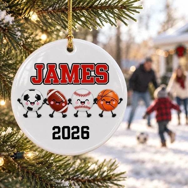Personalized Multi-Sport Ceramic Ornament Gift for Kids