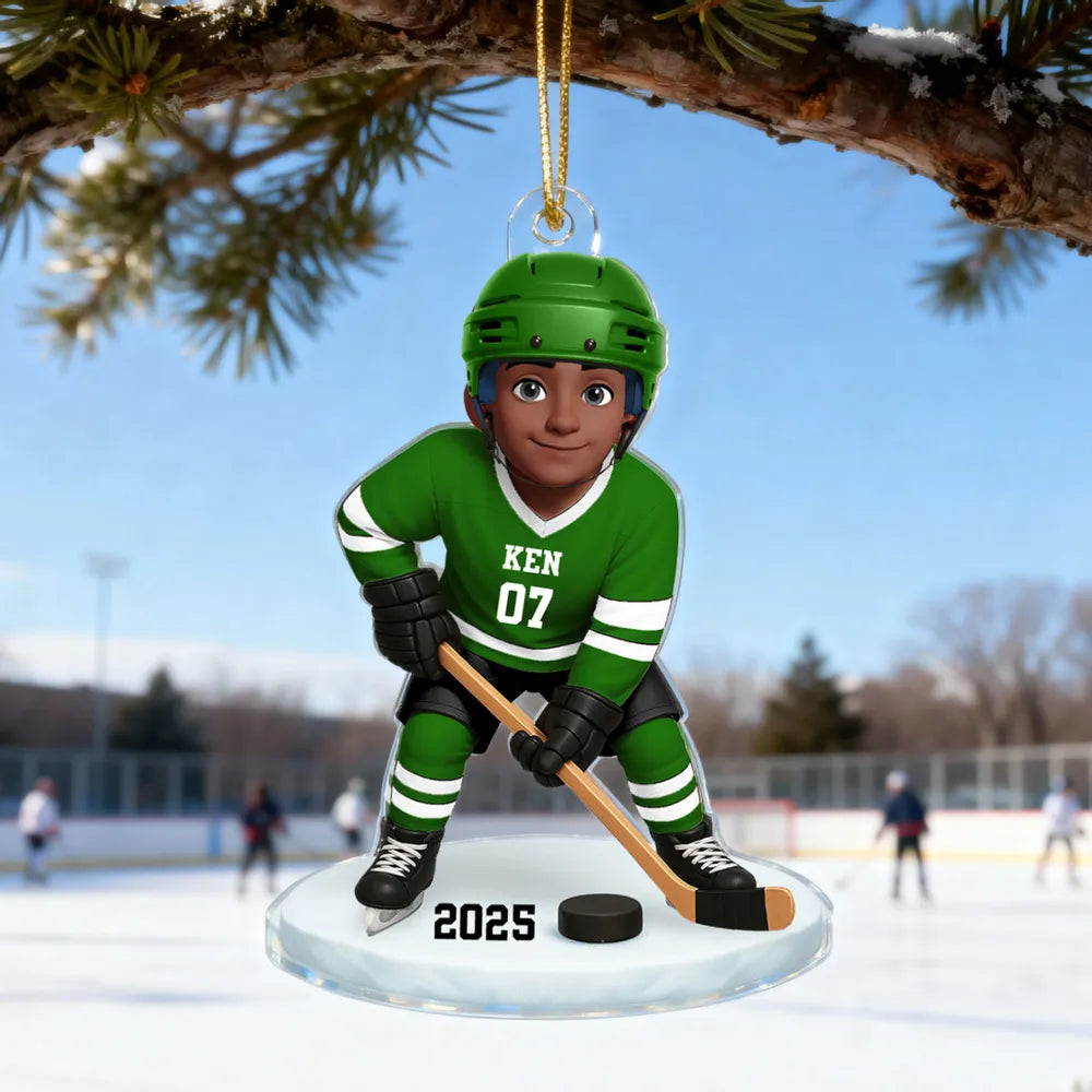 Custom Hockey Player Ornament for Kids - Personalized Sports Gift Ornament MagicInPrints
