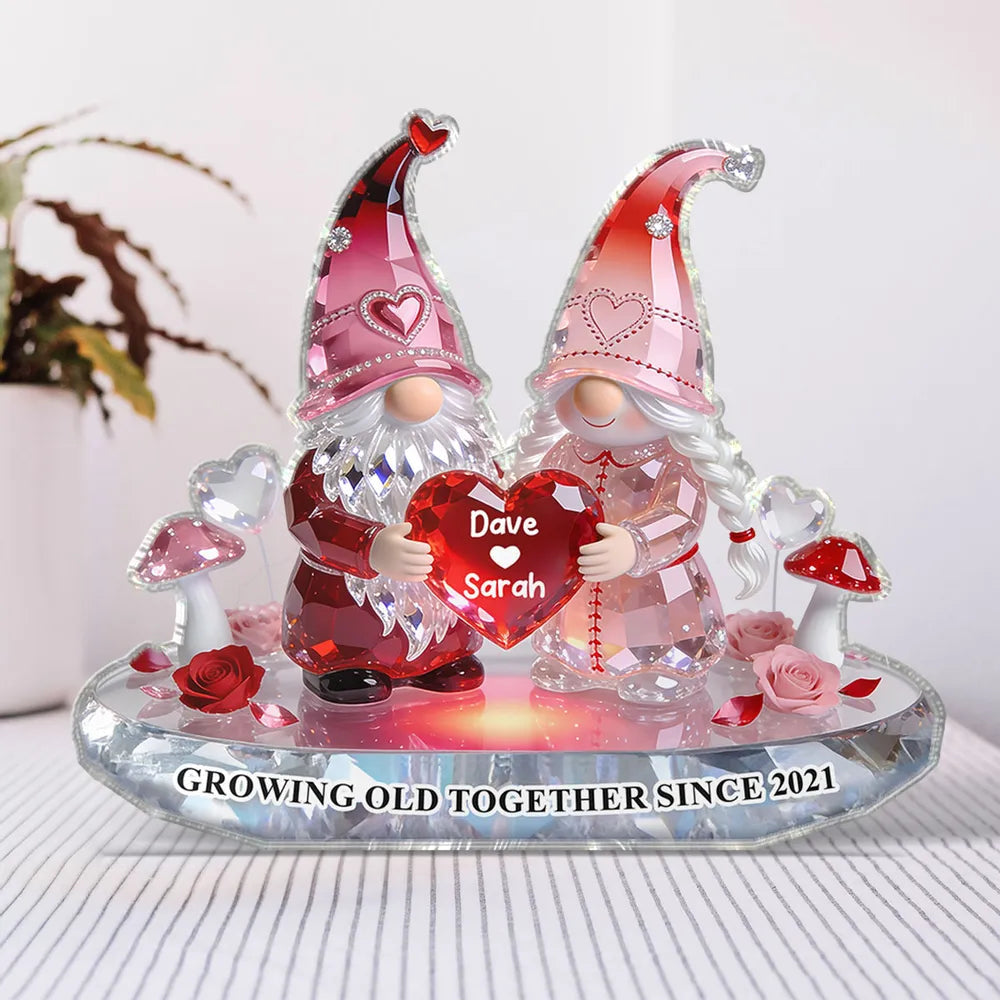 Personalized Gnome Couple Figurine for Couples with Heart - Anniversary Gift Plaque MagicInPrints