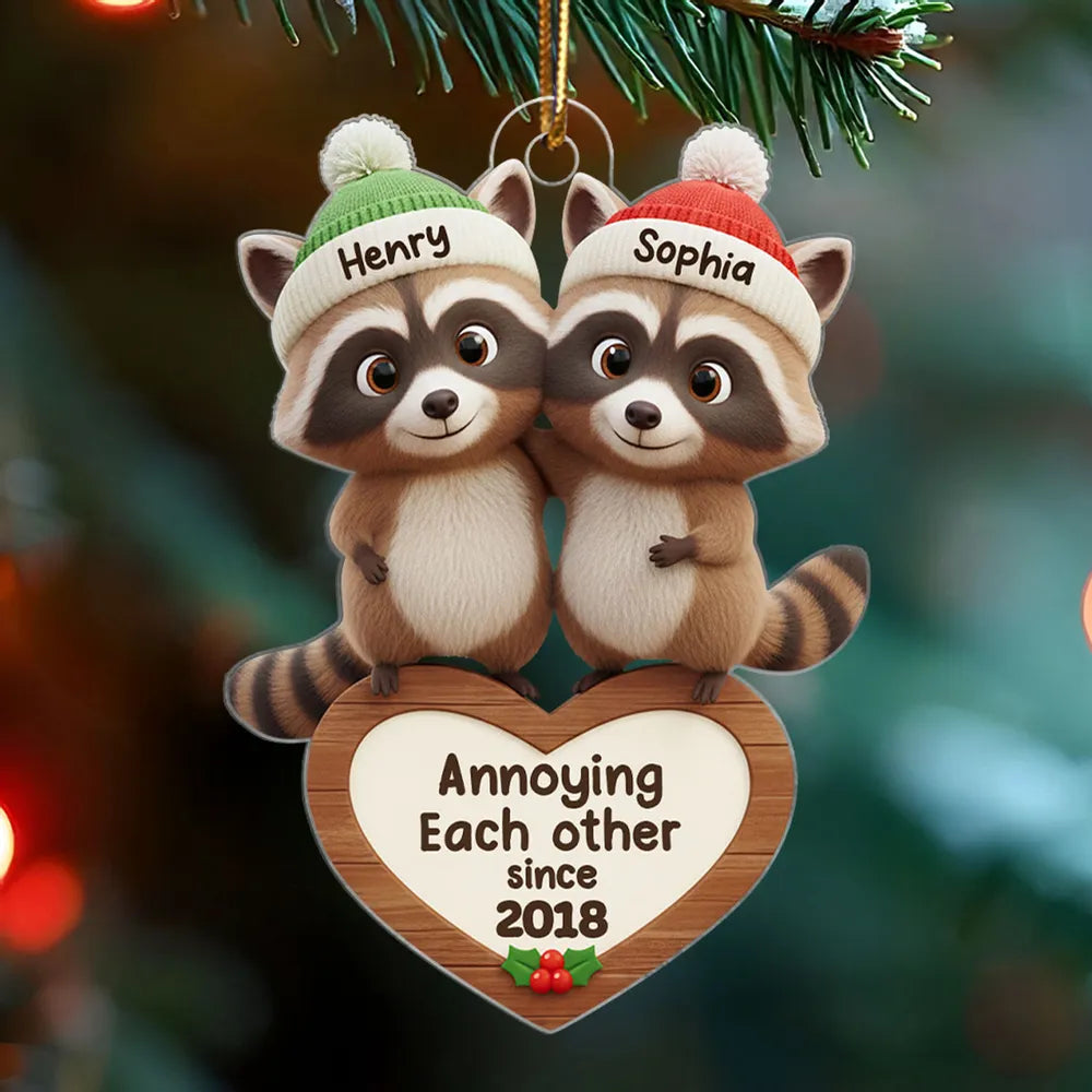 Personalized Raccoon Couple Christmas Ornament for Kids - Cute Holiday Keepsake Ornament MagicInPrints
