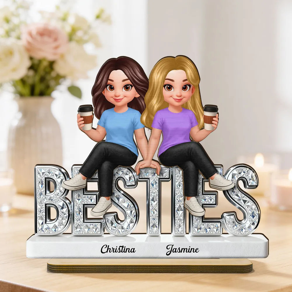 Personalized Best Friends Figurine for Women with Coffee - Friendship Gift Plaque MagicInPrints