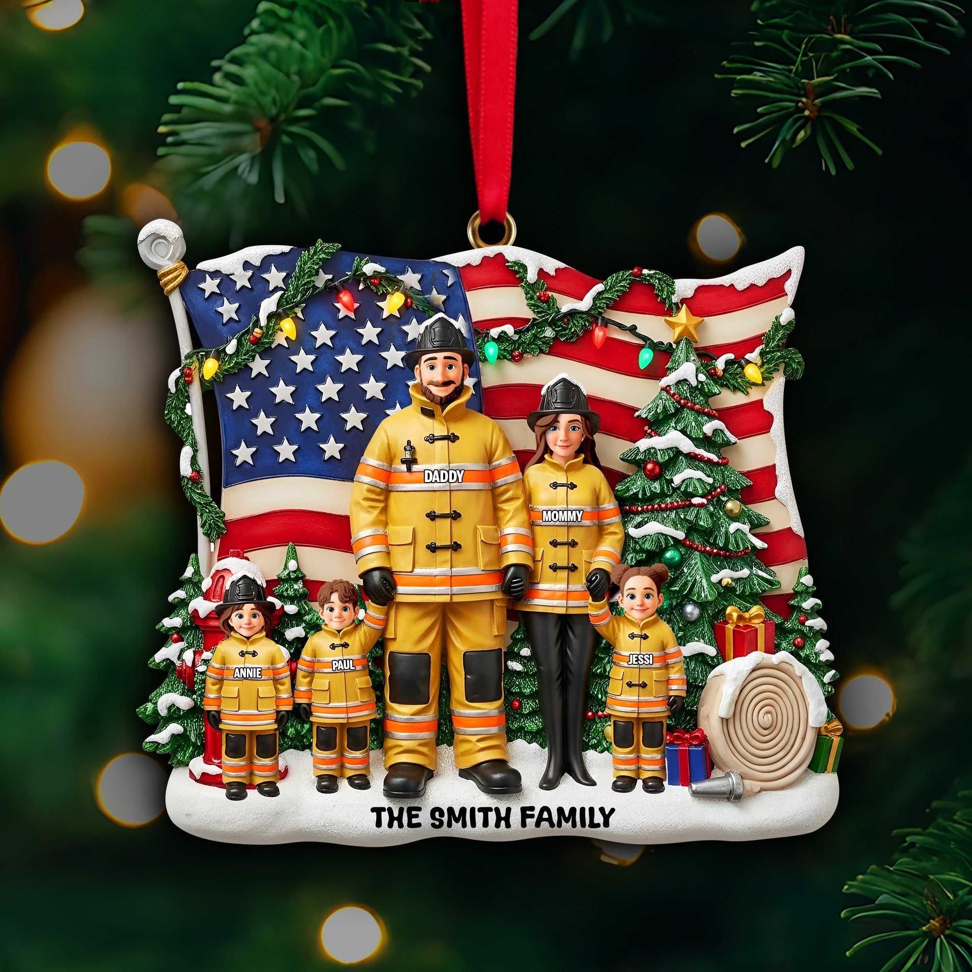 "Celebrate Heroes with Custom Love" - Pride Firefighter Christmas Ornament - Personalized Gifts for Family Ornament MagicInPrints