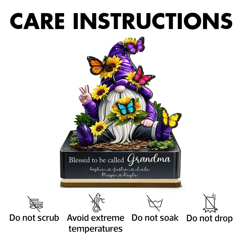 Custom Grandma Gnome Figurine with Sunflowers and Butterflies - Personalized Family Gift Plaque MagicInPrints