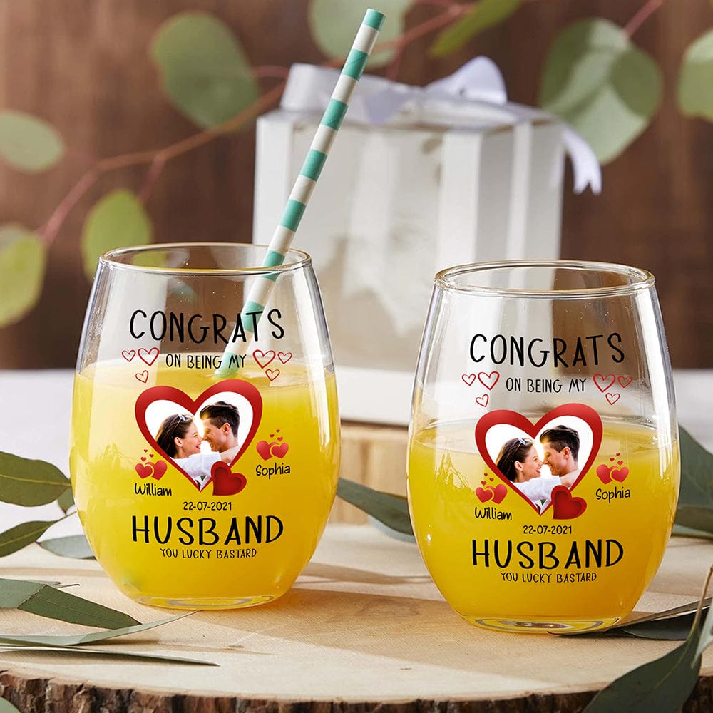 Personalized Wine Glass for Husband with Photo and Date - Anniversary Gift Cup MagicInPrints