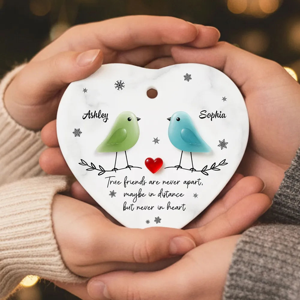 Personalized Heart-Shaped Ornament for Friends with Birds Design - Friendship Keepsake Ornament MagicInPrints