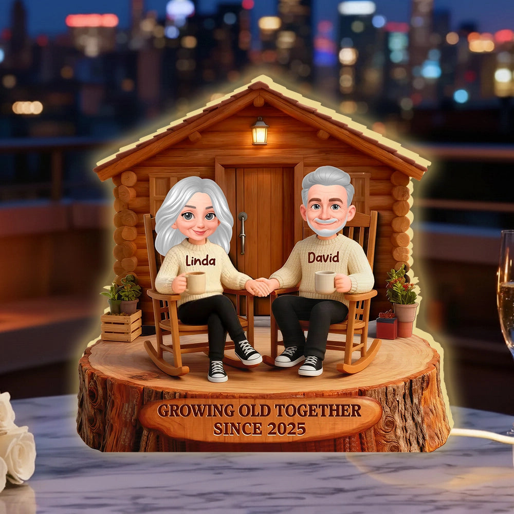 Personalized Couple Figurine with LED Cabin - Anniversary Gift for Seniors Plaque MagicInPrints