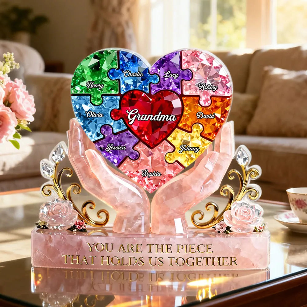 Custom Heart Puzzle Crystal Ornament for Grandma - Sentimental Family Keepsake Plaque MagicInPrints