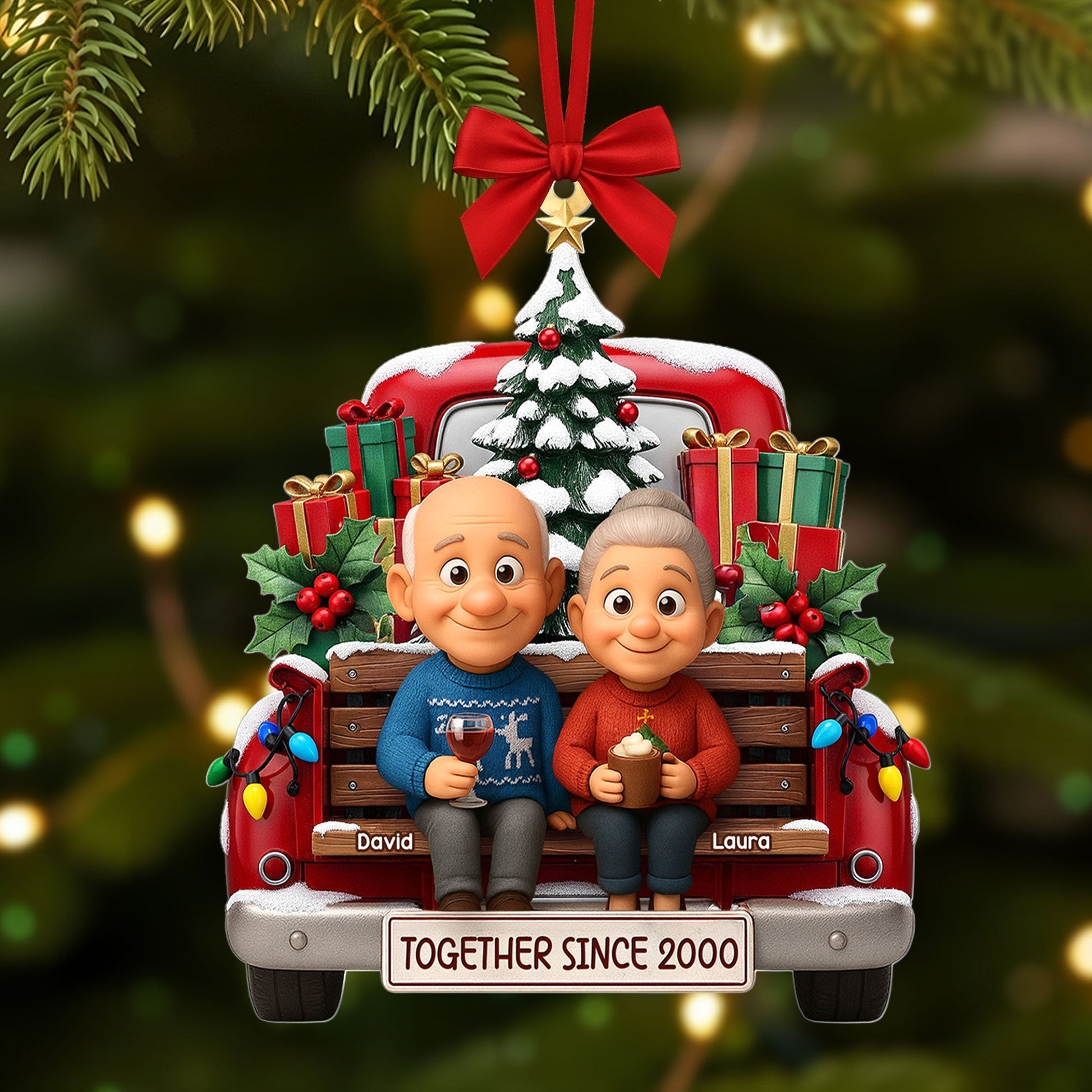 Old Couple Cheering On Truck Ornament - Custom Photo Gifts For Couple Ornament MagicInPrints
