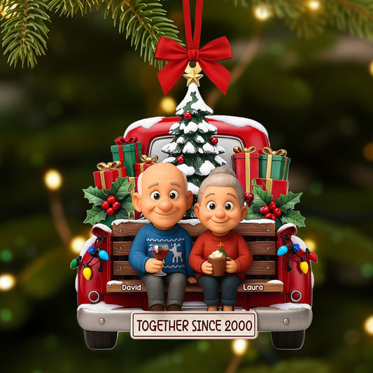 Old Couple Cheering On Truck Ornament - Custom Photo Gifts For Couple Ornament MagicInPrints