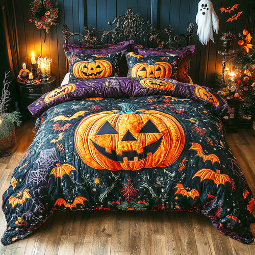 Embrace the Spook – Personalized 3-Piece Quilted Bedding Set – Gift for Halloween Lovers Quilted Bedding Set V2 MagicInPrints