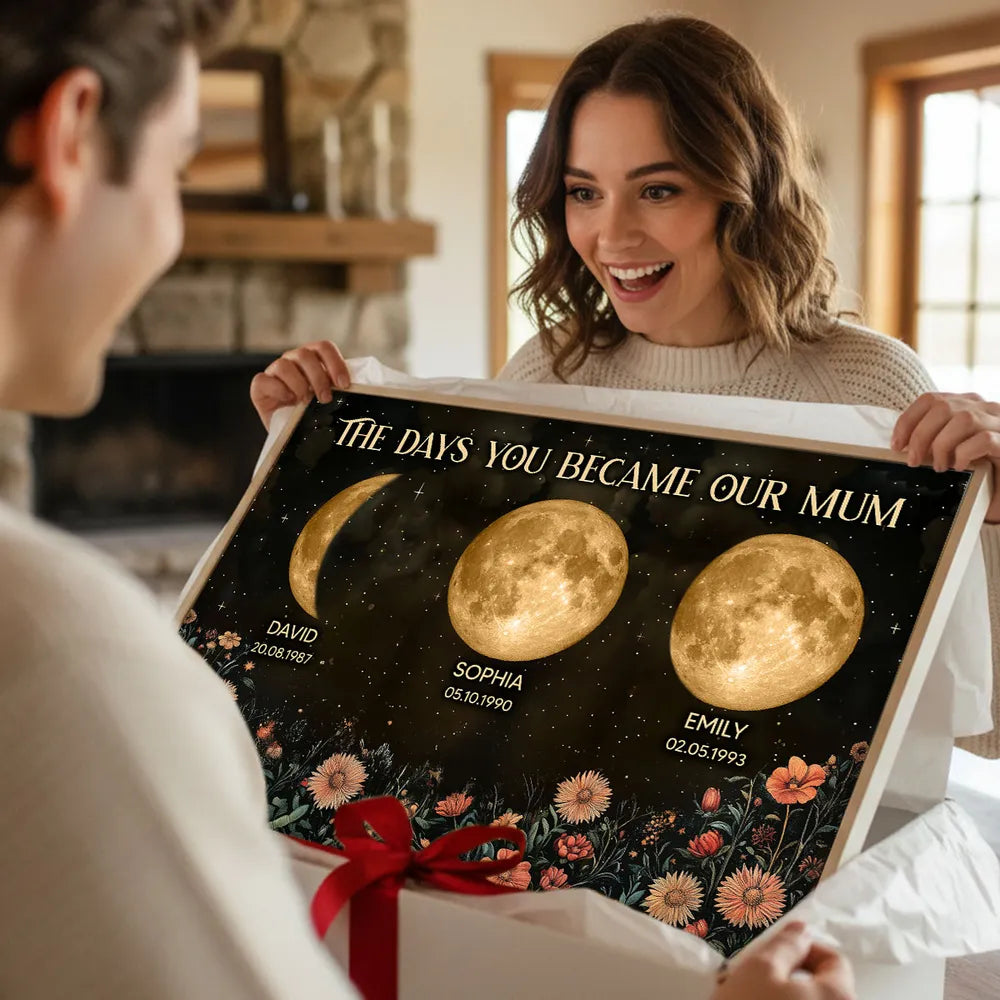 Personalized Moon Phase Print for Mom - Custom Birth Dates Wall Art Poster or Canvas MagicInPrints
