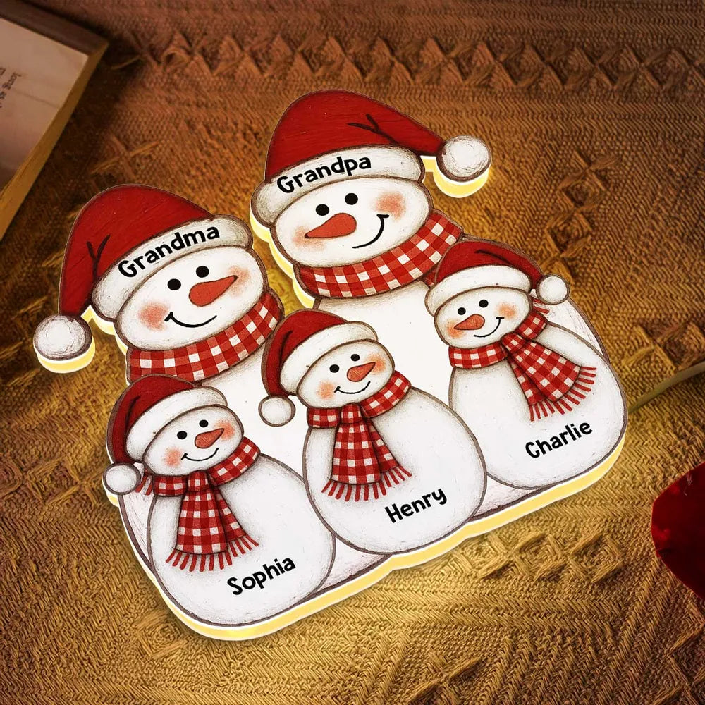 Personalized Snowman Family LED Light for Grandparents - Christmas Decoration Plaque MagicInPrints