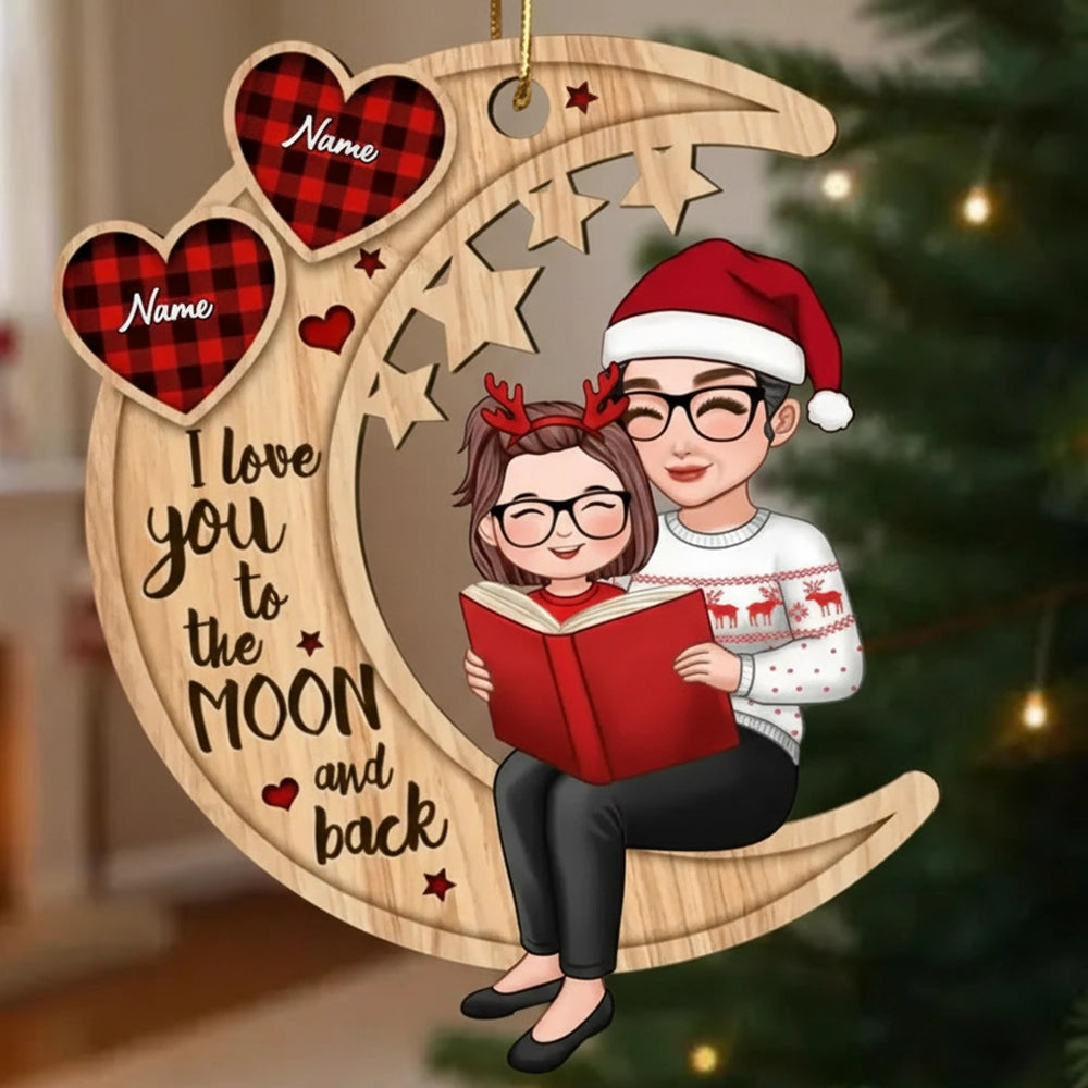 Personalized Wooden Christmas Ornament for Family - I Love You to the Moon and Back Ornament MagicInPrints