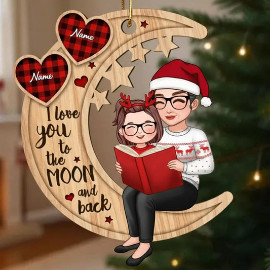 Personalized Wooden Christmas Ornament for Family - I Love You to the Moon and Back Ornament MagicInPrints