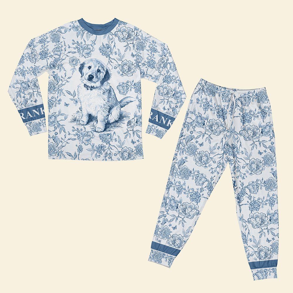 "Pajama Dreams with Your Furry Friend" - Toile de Jouy Pajama Set - Customizable Gifts for Dog Lovers Pajama Set MagicInPrints