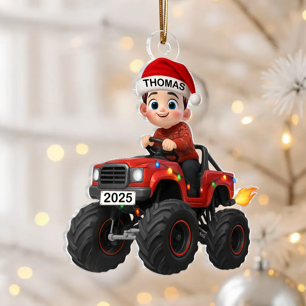 Personalized Monster Truck Christmas Ornament for Kids - Holiday Keepsake 2025 Ornament MagicInPrints