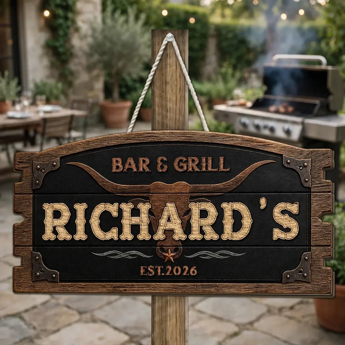 Personalized Longhorn Wooden Sign Custom Name Gift for Home Cook