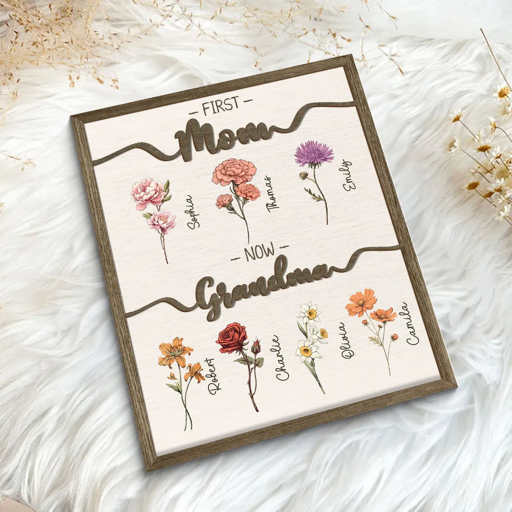 Personalized Wooden Frame for Grandma - Family Names and Flowers Keepsake Plaque MagicInPrints