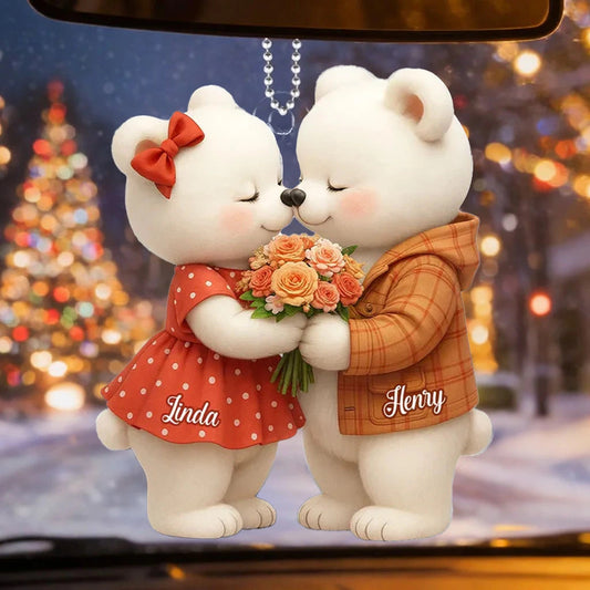 Personalized Bear Couple Car Ornament for Couples - Romantic Gift Car Hanger MagicInPrints