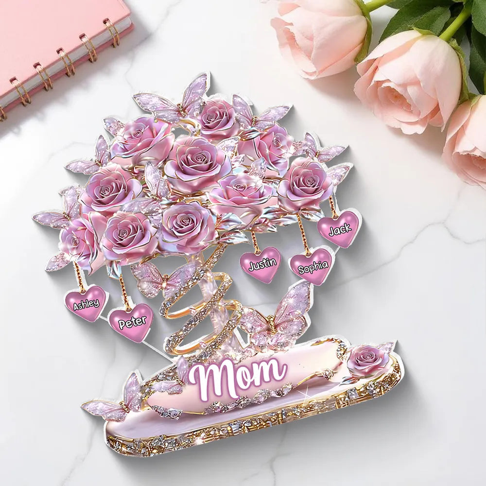 Personalized Rose Butterfly Family Tree Ornament for Mom - Mother's Day Gift Plaque MagicInPrints