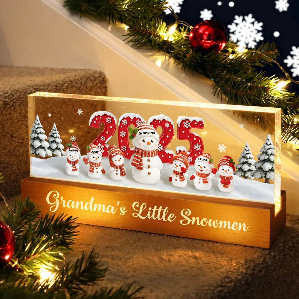 Personalized LED Acrylic Snowman Family Light for Grandma - Christmas Decoration Plaque MagicInPrints