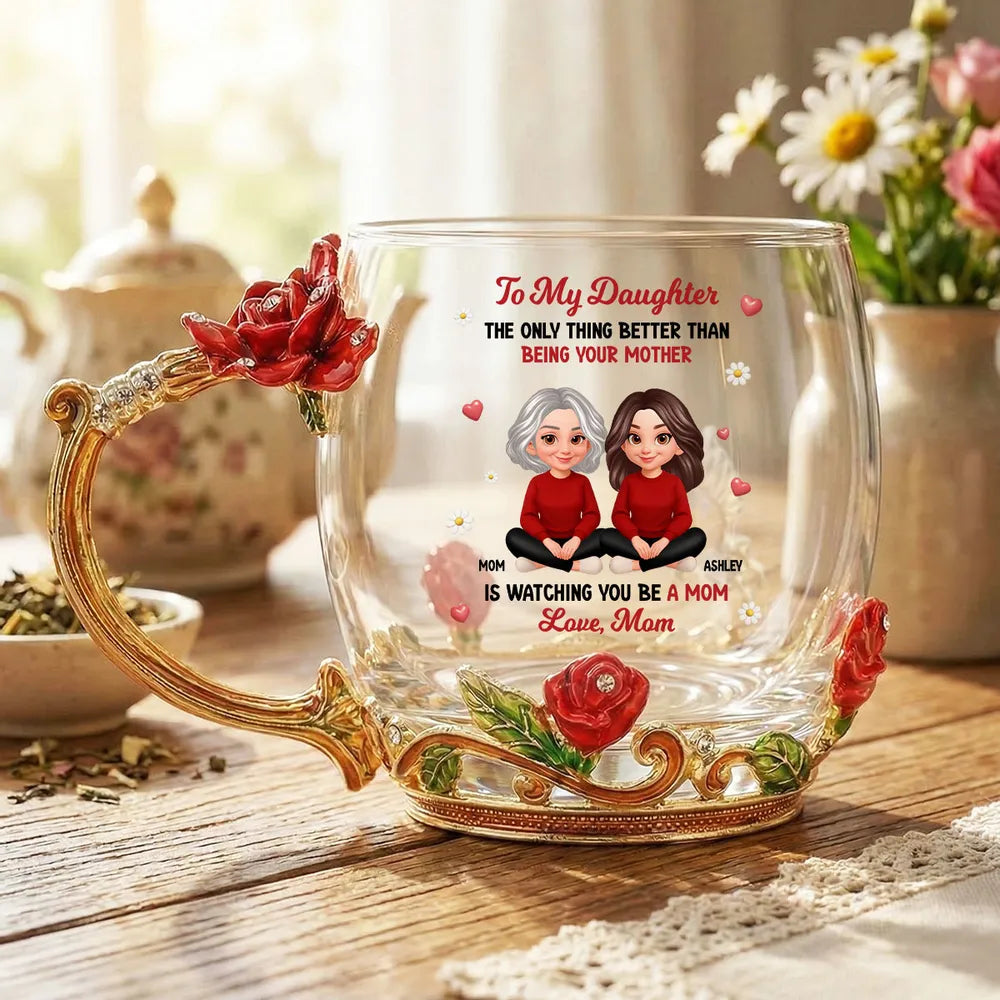Personalized Glass Mug for Daughter - Floral Design with Heartfelt Message Cup MagicInPrints