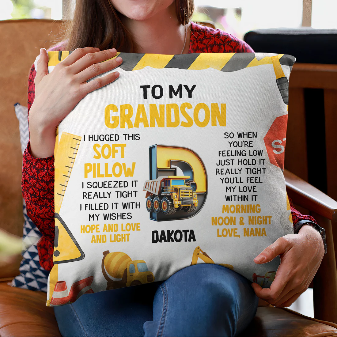 Personalized Soft Pillow for Grandson with Truck Design - Sentimental Gift from Nana Pillow MagicInPrints