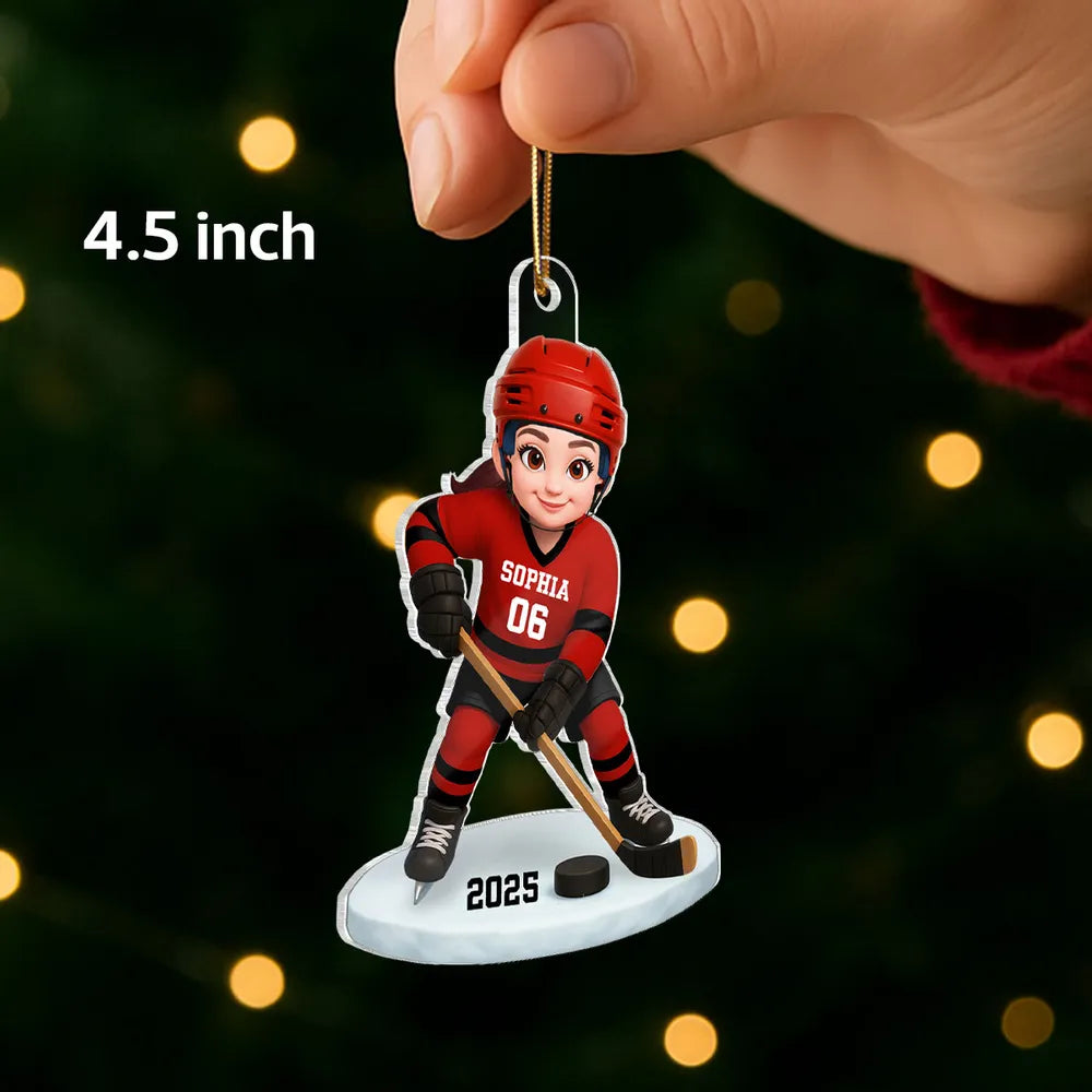 Custom Hockey Player Ornament for Kids - Personalized Sports Gift Ornament MagicInPrints