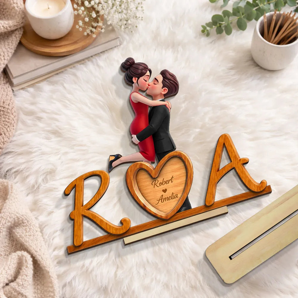Personalized Couple Figurine Wooden Initials Decor - Romantic Gift Plaque MagicInPrints
