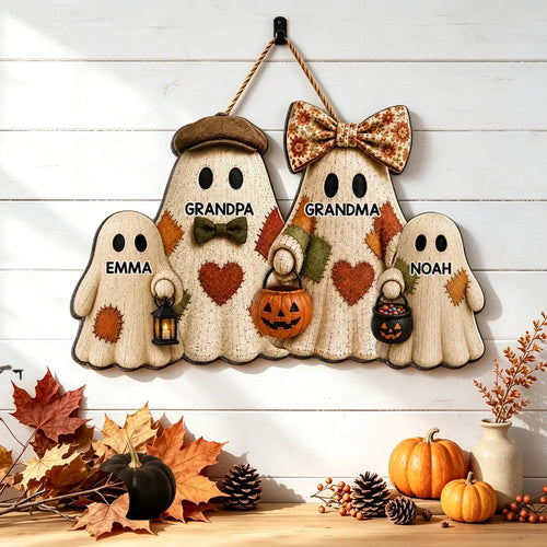 Personalized Halloween Wooden Sign Cute Ghost Family Gift for Grandma