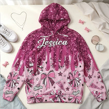 Load image into Gallery viewer, Personalized Youth Flannel Hoodie with Glitter Cheer Design Gift for Cheerleaders
