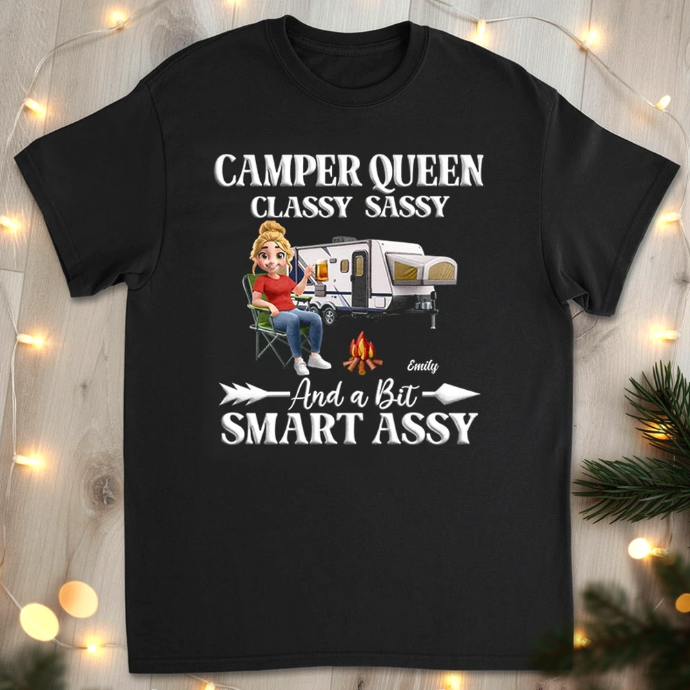 Personalized Women's Camping T-Shirt - Camper Queen Humor Cloth MagicInPrints