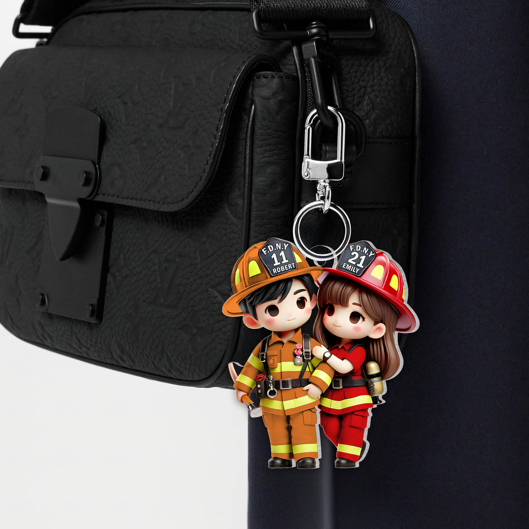 Personalized Firefighter Couple Keychain | Meaningful Valentine's Day Gifts for Couples Keychains PopCulturePrints