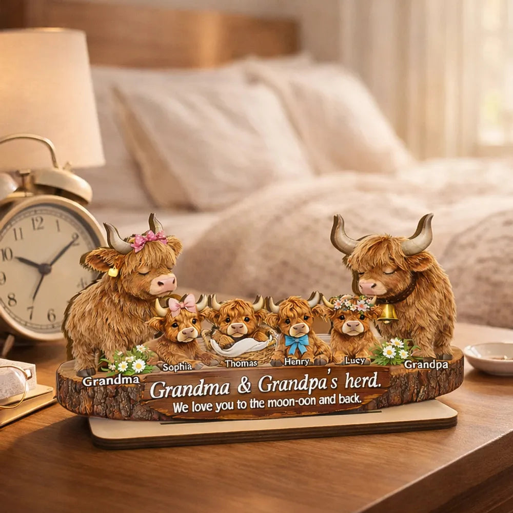 Personalized Highland Cow Family Sign for Grandparents - Sentimental Home Decor Plaque MagicInPrints